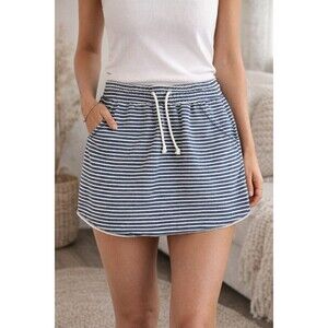 Versona Blue White Striped Skort Womens Medium Elastic Waist Drawstring...